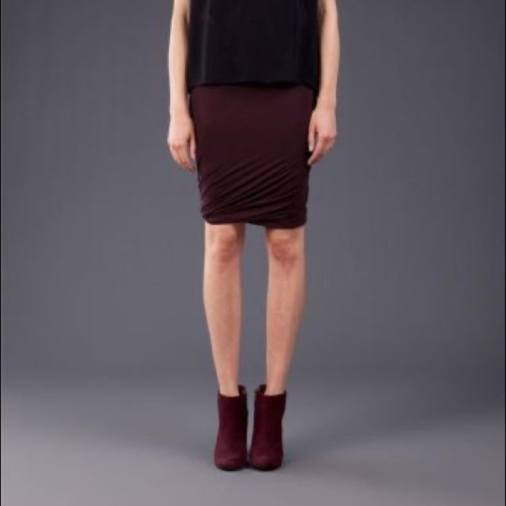 T by Alexander Wang Draped Jersey Skirt Burgundy